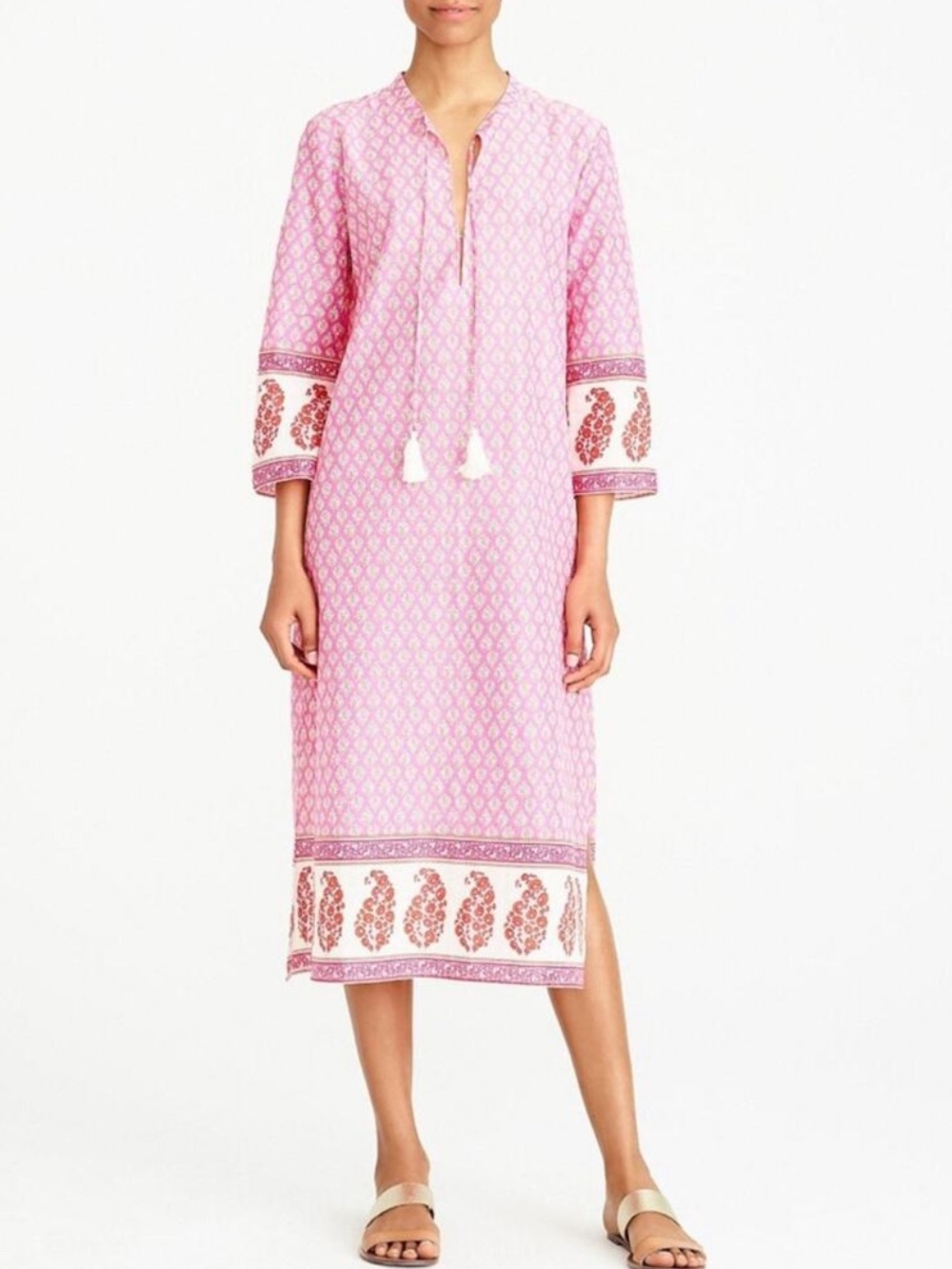 J. CREW WOMENS BOHO CAFTAN SWIM COVERUP DRESS PAISLEY PINK MEDIUM